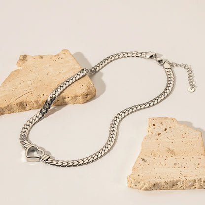 Stainless steel Cuban chain heart-shaped necklace with hollowed out flat snake chain heart pendant necklace for women