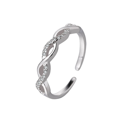 S925 Sterling Silver Micro-Pave Flash Diamond Twisted Rope Ring for Women, Ins-Inspired Korean Style, Unique Design, Hollow Twisted Open Ring