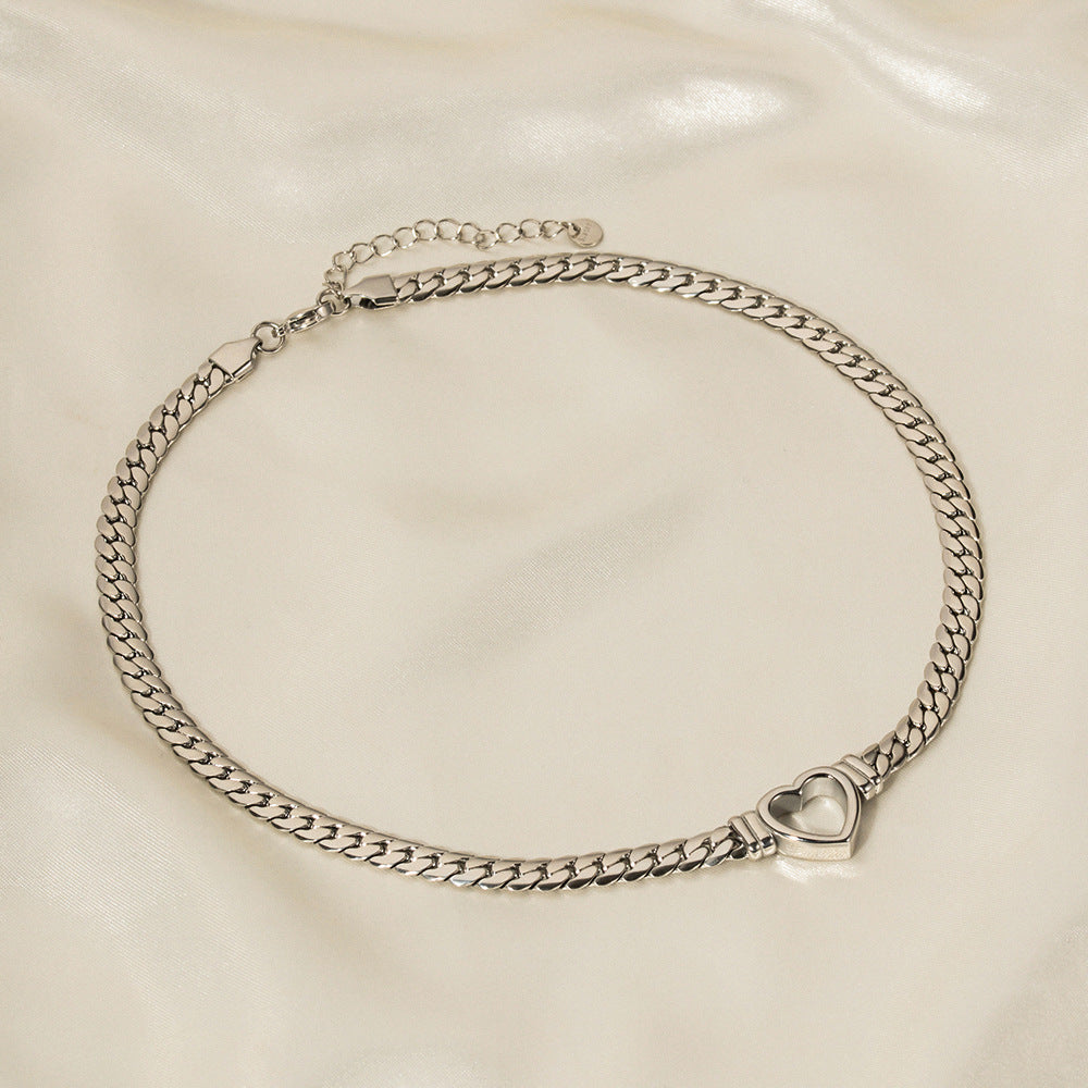 Stainless steel Cuban chain heart-shaped necklace with hollowed out flat snake chain heart pendant necklace for women