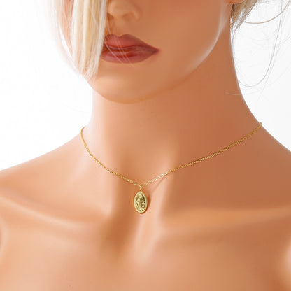 Gilded Virgin Mary necklace for women 925 sterling silver Virgin Mary coin collarbone chain