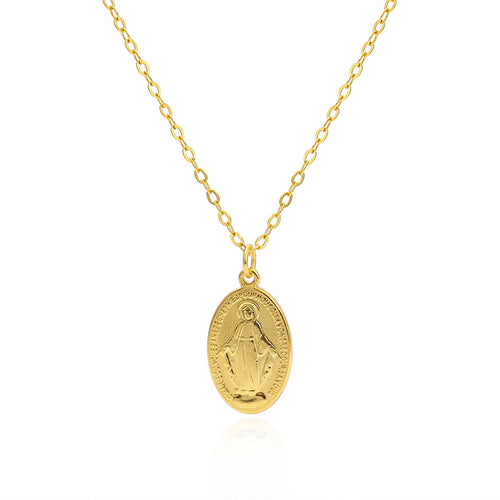 Gilded Virgin Mary necklace for women 925 sterling silver Virgin Mary coin collarbone chain