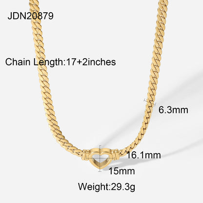 Stainless steel Cuban chain heart-shaped necklace with hollowed out flat snake chain heart pendant necklace for women